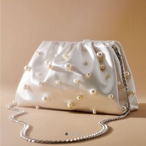 Anthropologie white pearl Satin Clutch
